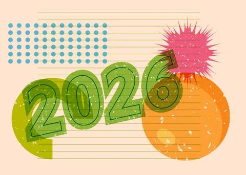 Risograph 2026 with geometric shapes. Objects in trendy riso graph print te.. Illustrazione stock