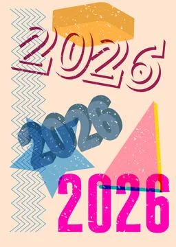 Risograph 2026 with geometric shapes. Objects in trendy riso graph print te.. Illustrazione stock