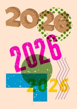 Risograph 2026 with geometric shapes. Objects in trendy riso graph print te.. Illustrazione stock