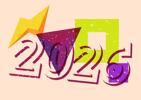 Risograph 2026 with geometric shapes. Objects in trendy riso graph print te.. Illustrazione stock