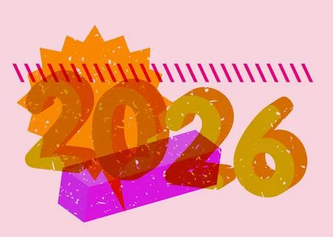 Risograph 2026 with geometric shapes. Objects in trendy riso graph print te.. Illustrazione stock