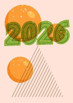 Risograph 2026 with geometric shapes. Objects in trendy riso graph print te.. Illustrazione stock