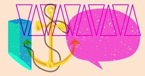Risograph Anchor and speech bubble with geometric elements Stock Footage 311902838