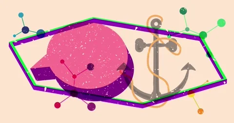 Risograph Anchor and speech bubble with geometric elements animation Stock Footage 311902841