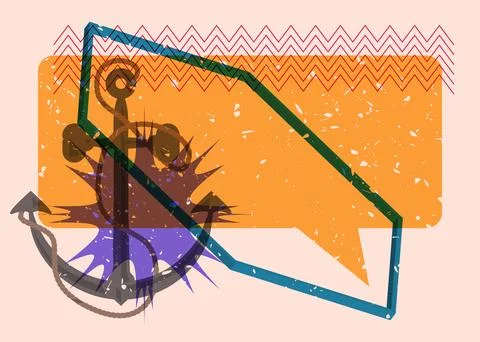Risograph Anchor with speech bubble with geometric shapes. Objects in trend.. 库存插图