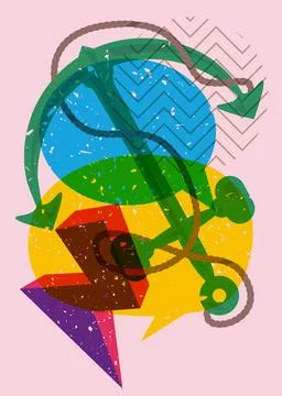 Risograph Anchor with speech bubble with geometric shapes. Objects in trend.. 库存插图