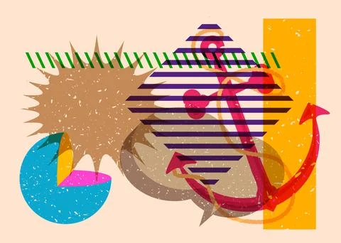 Risograph Anchor with speech bubble with geometric shapes. Objects in trend.. 库存插图