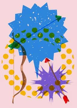 Risograph Ancient arrow with speech bubble with geometric shapes. Objects i.. Stock Illustration