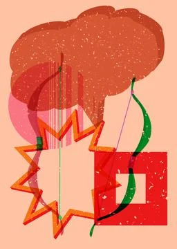 Risograph Ancient arrow with speech bubble with geometric shapes. Objects i.. Stock Illustration