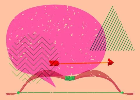 Risograph Ancient arrow with speech bubble with geometric shapes. Objects i.. Stock Illustration