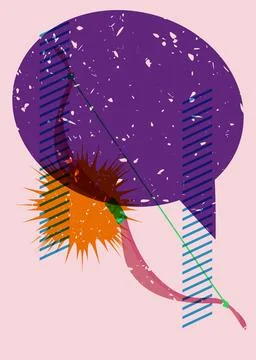 Risograph Ancient arrow with speech bubble with geometric shapes. Objects i.. Stock Illustration