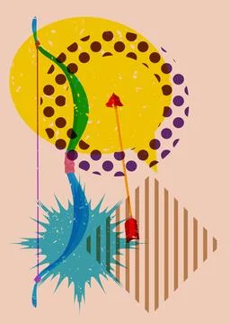 Risograph Ancient arrow with speech bubble with geometric shapes. Objects i.. Stock Illustration