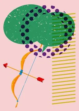 Risograph Ancient arrow with speech bubble with geometric shapes. Objects i.. Stock Illustration