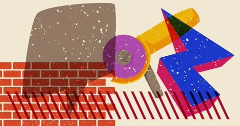 Risograph Angle grinder and speech bubble with geometric elements animation Stock Footage 269612731