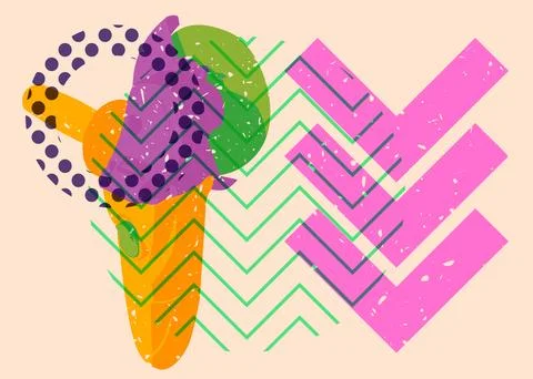 Risograph Angle grinder with geometric shapes. Objects in trendy riso graph.. 스톡 일러스트