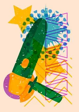 Risograph Angle grinder with geometric shapes. Objects in trendy riso graph.. 스톡 일러스트