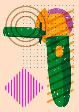 Risograph Angle grinder with geometric shapes. Objects in trendy riso graph.. 스톡 일러스트