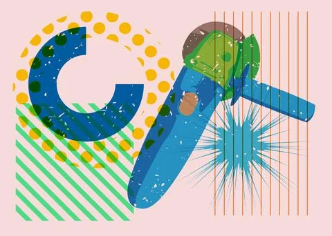 Risograph Angle grinder with geometric shapes. Objects in trendy riso graph.. 스톡 일러스트