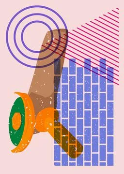 Risograph Angle grinder with geometric shapes. Objects in trendy riso graph.. 스톡 일러스트