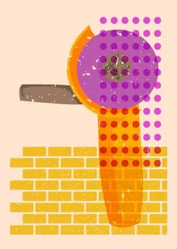 Risograph Angle grinder with geometric shapes. Objects in trendy riso graph.. 스톡 일러스트