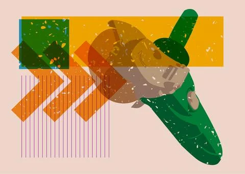 Risograph Angle grinder with geometric shapes. Objects in trendy riso graph.. 스톡 일러스트