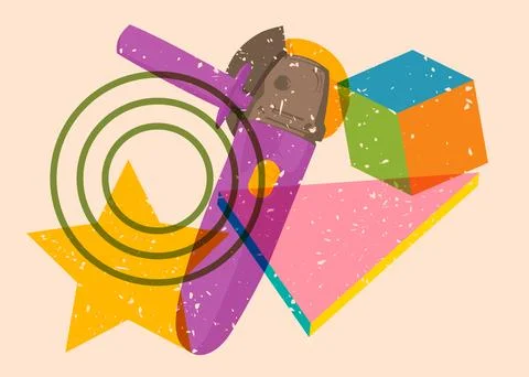 Risograph Angle grinder, Power Tool with geometric shapes. Objects in trend.. Illustrazione stock