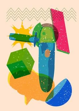 Risograph Angle grinder, Power Tool with geometric shapes. Objects in trend.. Stock Illustration