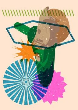 Risograph Angle grinder, Power Tool with geometric shapes. Objects in trend.. Illustrazione stock