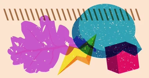 Risograph autumn leaf with speech bubble and geometric shapes Stock Footage 256276008