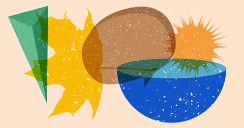 Risograph autumn leaf with speech bubble and geometric shapes animation Stock Footage 256276009