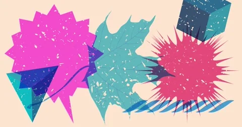 Risograph autumn leaf with speech bubble and geometric shapes video Stock Footage 256276012