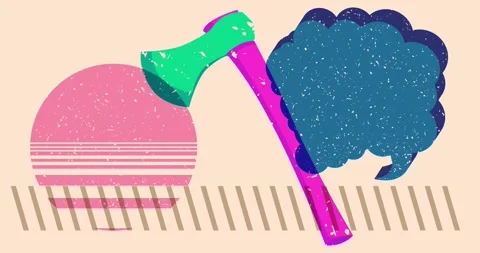 Risograph axe and speech bubble with geometric elements Stock Footage 267180541
