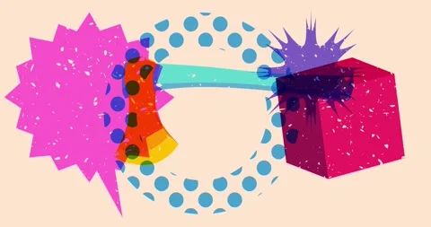 Risograph axe and speech bubble with geometric elements animation Video stock 267180549
