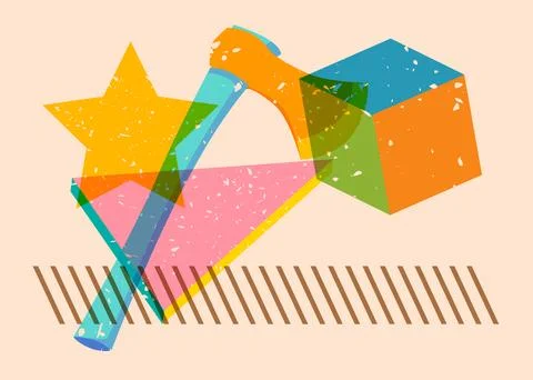 Risograph axe with geometric shapes. Objects in trendy riso graph print tex.. Illustration