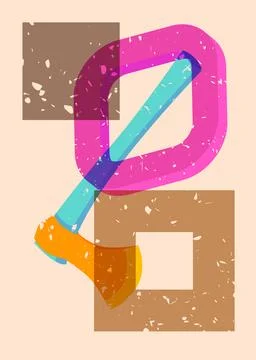 Risograph axe with geometric shapes. Objects in trendy riso graph print tex.. Illustration
