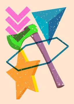 Risograph axe with geometric shapes. Objects in trendy riso graph print tex.. Illustrazione stock