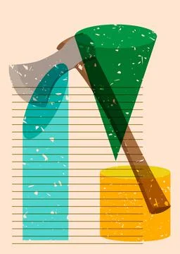 Risograph axe with geometric shapes. Objects in trendy riso graph print tex.. Stock Illustration
