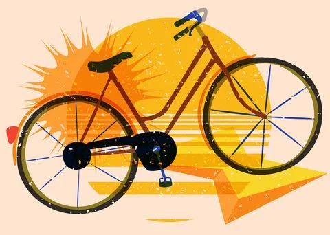 Risograph bicycle with geometric shapes. Objects in trendy riso graph print.. Illustrazione stock