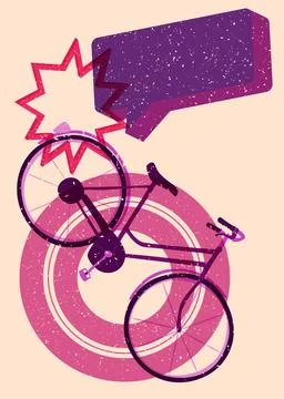 Risograph bicycle with speech bubble with geometric shapes. Objects in tren.. 库存插图