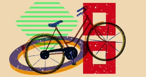 Risograph bike with geometric elements Stock Footage 276517919