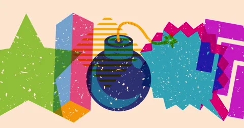 Risograph Bomb and speech bubble with geometric elements animation Stock Footage 306195088