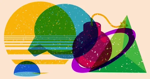 Risograph Bomb and speech bubble with geometric elements video Stock Footage 306195090
