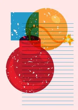 Risograph bomb with geometric shapes. Object in trendy riso graph design. G.. Stock Illustration