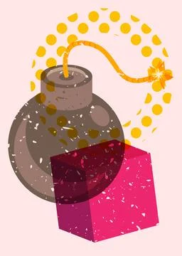 Risograph bomb with geometric shapes. Object in trendy riso graph design. G.. Stock Illustration