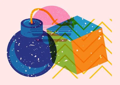 Risograph bomb with geometric shapes. Object in trendy riso graph design. G.. Stock Illustration