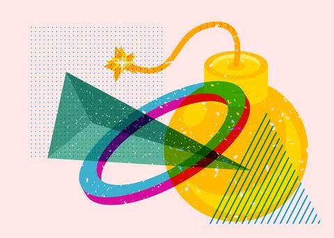 Risograph bomb with geometric shapes. Object in trendy riso graph design. G.. Stock Illustration