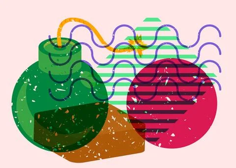 Risograph bomb with geometric shapes. Object in trendy riso graph design. G.. Stock Illustration