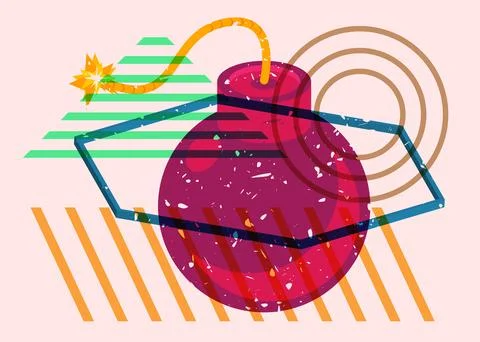 Risograph bomb with geometric shapes. Object in trendy riso graph design. G.. Stock Illustration