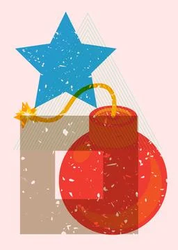 Risograph bomb with geometric shapes. Object in trendy riso graph design. G.. Stock Illustration