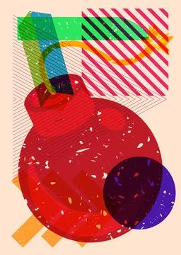 Risograph Bomb with geometric shapes. Objects in trendy riso graph print te.. Stock Illustration